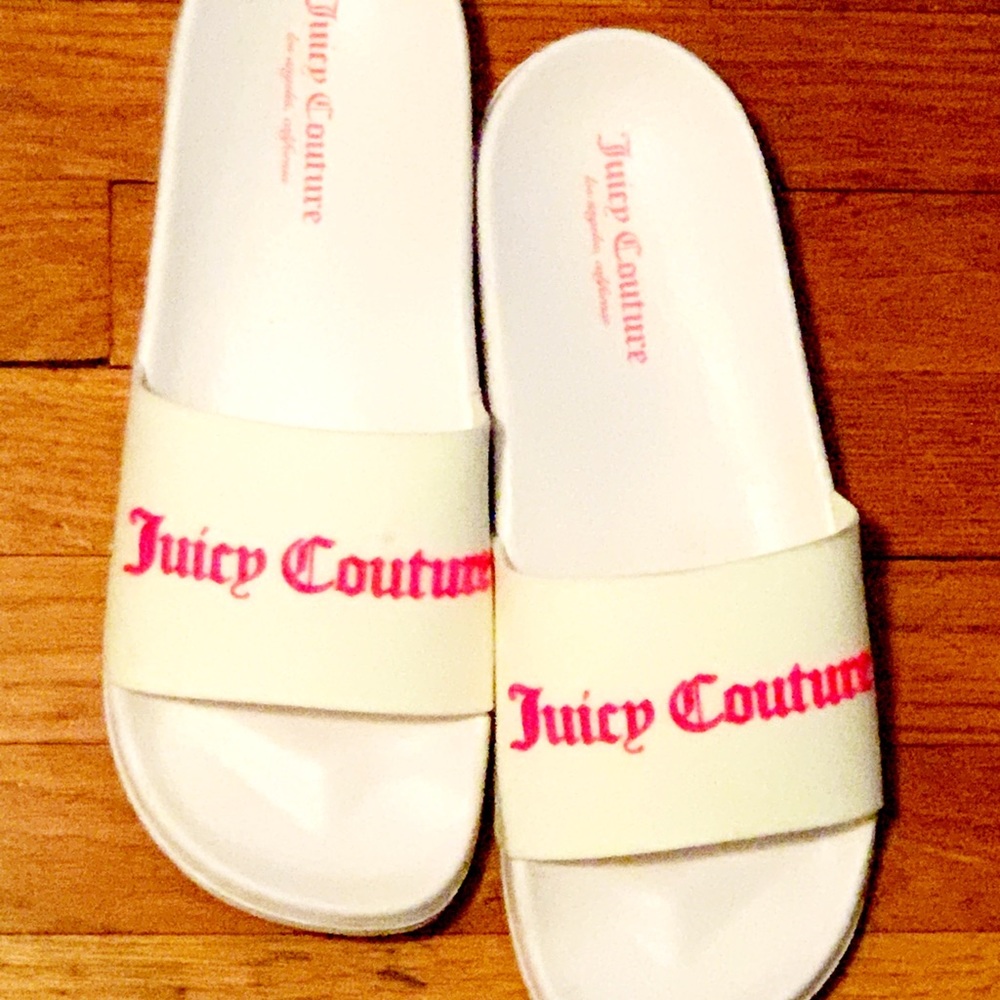 Juicy Couture White slides with pink accents